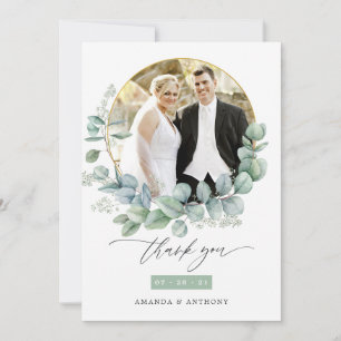 Carte De Remerciements Photo de mariage à l'aquarelle Eucalyptus