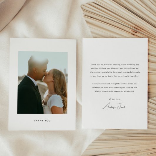 Carte De Remerciements Photo de mariage à l'écriture minimaliste moderne