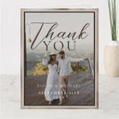 Carte De Remerciements Photo de mariage à motif botanique marron rustique (Devant)