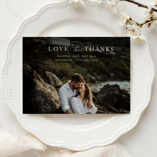Carte De Remerciements Photo de mariage à script simple minimaliste