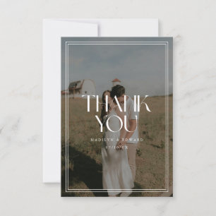 Carte De Remerciements Photo de mariage à typographie grasse rouge vin mi