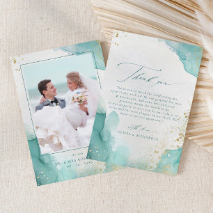 Carte De Remerciements Photo de mariage abstrait moderne sarcelle or de p
