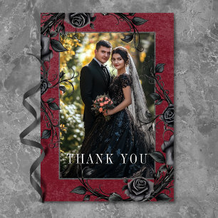 Carte De Remerciements Photo de mariage au vin noir de roses noires corbe