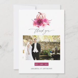 Carte De Remerciements Photo de mariage automnal rose et Bourgogne