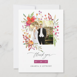 Carte De Remerciements Photo de mariage aux fleurs sauvages aquarelle