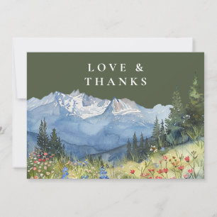 Carte De Remerciements Photo de mariage aux fleurs sauvages olivâtres de