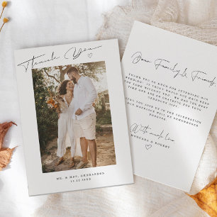 Carte De Remerciements Photo de mariage avec écriture moderne