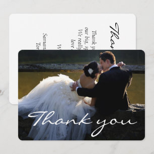 Carte De Remerciements Photo de mariage avec une police de caractères cur