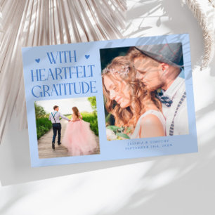 Carte De Remerciements Photo de mariage bleu glacé avec gratitude sincère