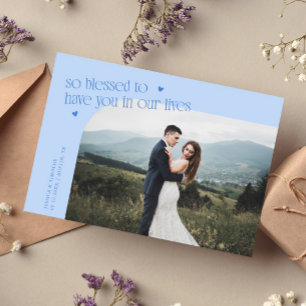 Carte De Remerciements Photo de mariage bleu glacé si bénie