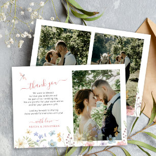 Carte De Remerciements Photo de mariage bohème aux fleurs sauvages
