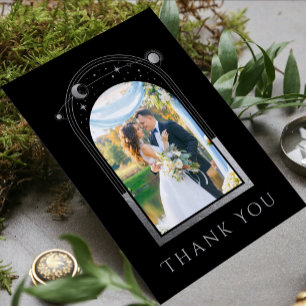 Carte De Remerciements Photo de mariage céleste argent noir