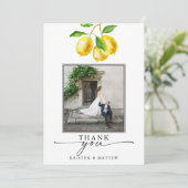 Carte De Remerciements Photo de mariage Citrus Aquarelle au Citron (Debout devant)