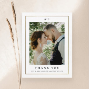 Carte De Remerciements Photo de mariage classique élégant en or