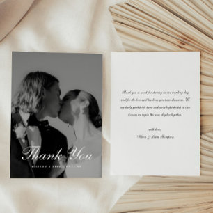 Carte De Remerciements Photo de mariage classique en noir et blanc avec é