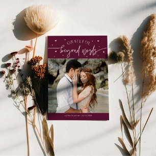 Carte De Remerciements Photo de mariage Cranberry reconnaissant au-delà d