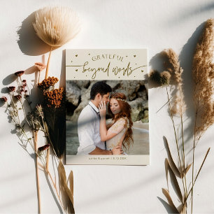 Carte De Remerciements Photo de mariage crème avec texte "Reconnaissant a