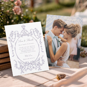 Carte De Remerciements Photo de mariage dans un cadre vintage lavande