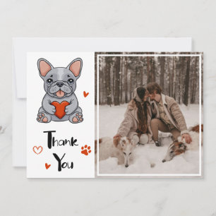 Carte De Remerciements Photo de Mariage de Bulldog français mignon