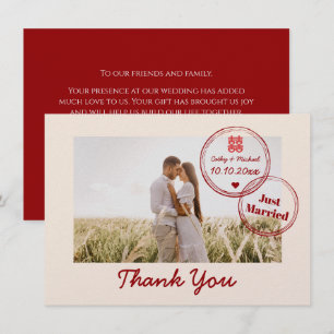 Carte De Remerciements photo de mariage de destination rouge double bonhe