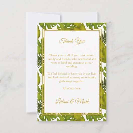 Carte De Remerciements Photo de mariage de destination Tropical Leaves Go (Dos)
