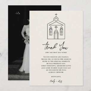 Carte De Remerciements Photo de mariage de la chapelle élégante en ivoire