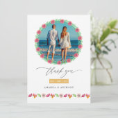 Carte De Remerciements Photo de mariage de plage tropicale (Debout devant)