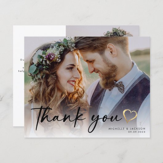 CARTE DE REMERCIEMENTS photo de Mariage de script  (Devant / Derrière)