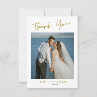 Carte De Remerciements Photo de mariage des jeunes mariés avec typographi