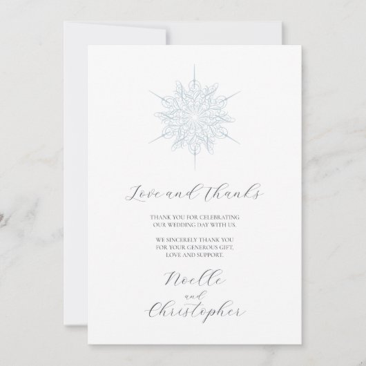 Carte De Remerciements Photo de mariage d'hiver élégant flocon de neige b (Devant)