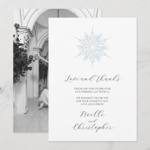 Carte De Remerciements Photo de mariage d'hiver élégant flocon de neige b