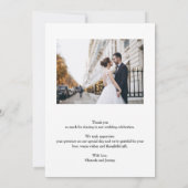 Carte de remerciements photo de mariage élégant (Dos)