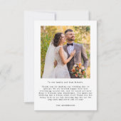 Carte de remerciements photo de mariage élégant (Dos)
