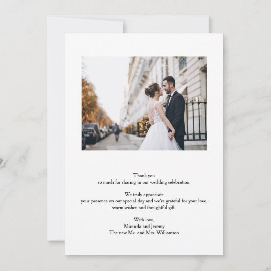 Carte de remerciements photo de mariage élégant (Dos)