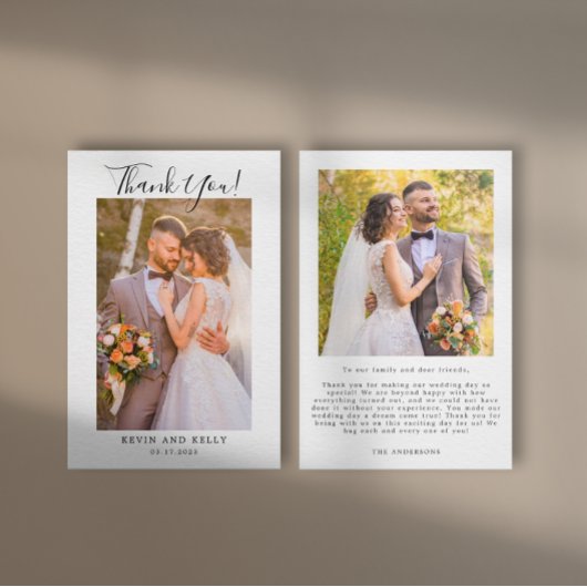 Carte de remerciements photo de mariage élégant