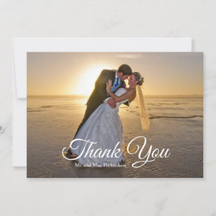 Carte De Remerciements Photo de mariage élégant arbre à palmiers bleu mar