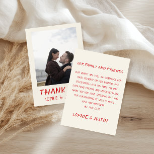 Carte De Remerciements Photo de mariage élégant avec écriture au pinceau 