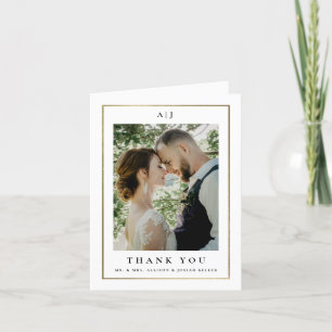Carte De Remerciements Photo de mariage élégant classique en or
