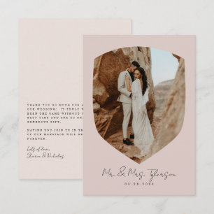 Carte De Remerciements Photo de mariage élégant écrit à la main encadré B