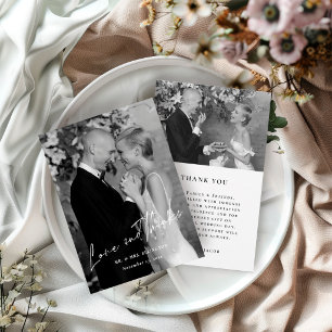 Carte De Remerciements Photo de mariage élégant en noir et blanc avec écr