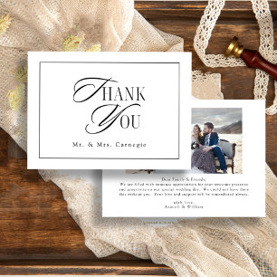 Carte De Remerciements Photo de mariage élégant en noir et blanc avec écr
