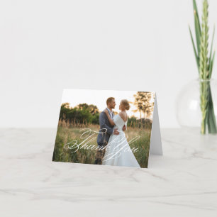 Carte De Remerciements Photo de mariage élégant et classique en écriture