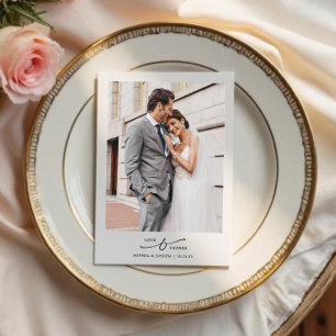 Carte De Remerciements Photo de mariage élégant et minimal Amour et Remer