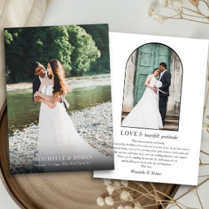 Carte De Remerciements Photo de mariage élégante avec fond perdu et arche