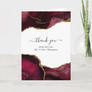 Carte De Remerciements Photo de mariage en agate bordeaux et or