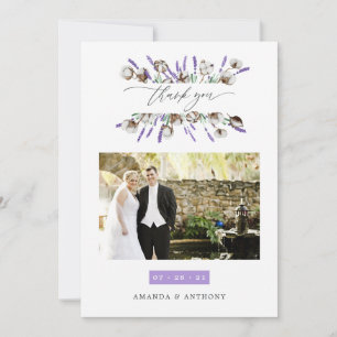 Carte De Remerciements Photo de mariage en coton lavande