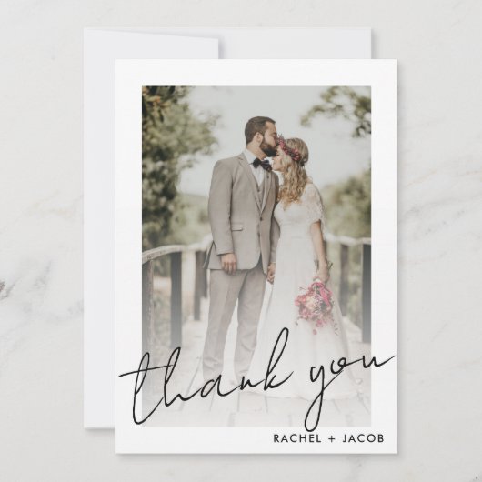 Carte De Remerciements Photo de mariage encadrée écriture moderne (Devant)