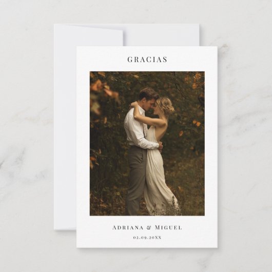 Carte De Remerciements Photo de mariage espagnol élégant moderne Gracias (Devant)