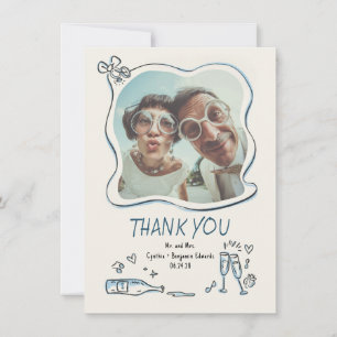 Carte De Remerciements Photo de mariage fantaisiste dessiné à la main