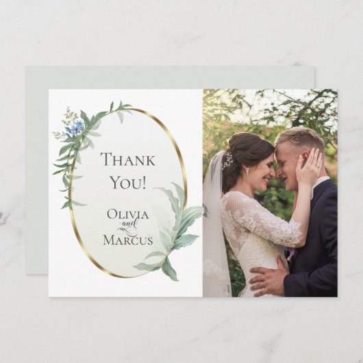 Carte De Remerciements Photo de mariage | Feuilles tropicales élégantes m (Devant / Derrière)